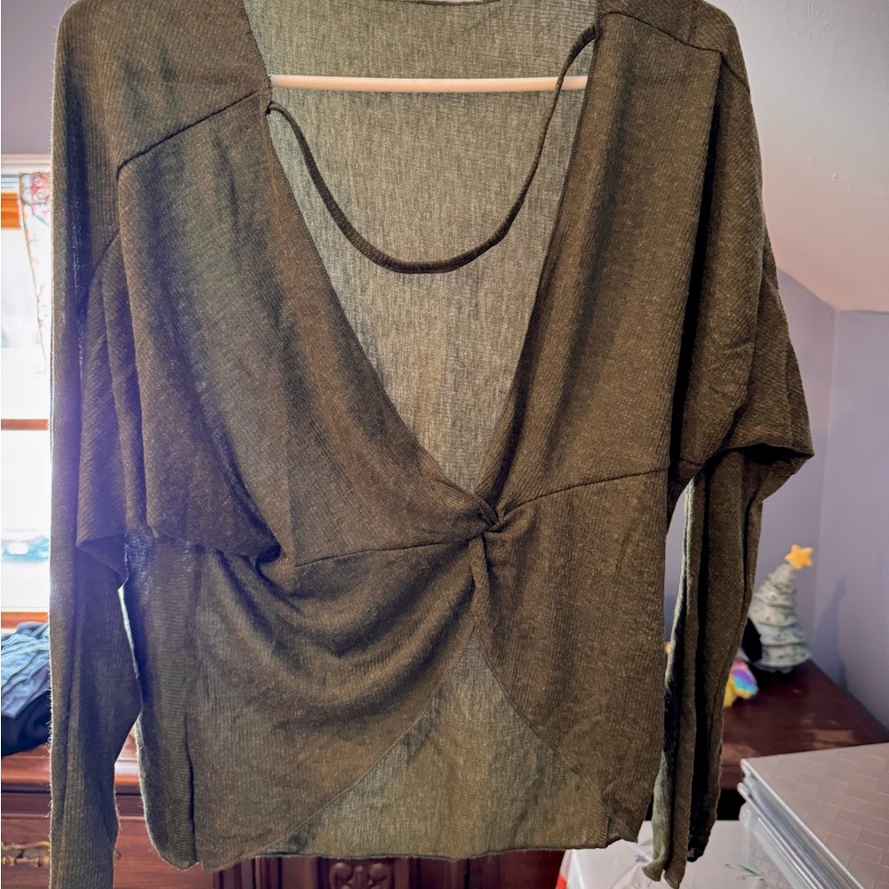 Olive Green Knotted Long Sleeve Top
